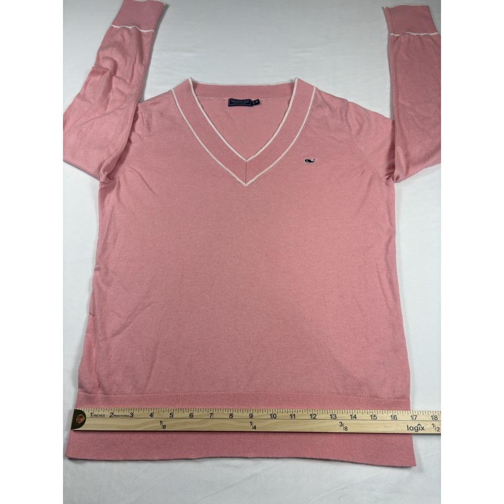 Vineyard Vines Heritage Tipped Cashmere Blend Sweater Palm Beach Pink Med Ladies - Picture 9 of 13